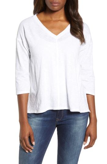 Women's Caslon Off-duty Cotton Three-quarter Sleeve Tee - White