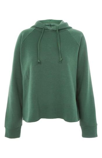 Women's Topshop Raw Edge Raglan Hoodie Us (fits Like 2-4) - Green