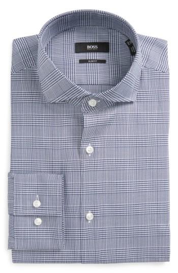 Men's Boss Slim Fit Plaid Dress Shirt - Blue