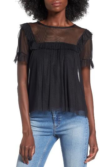 Women's Leith Mesh Ruffle Sleeve Top - Black
