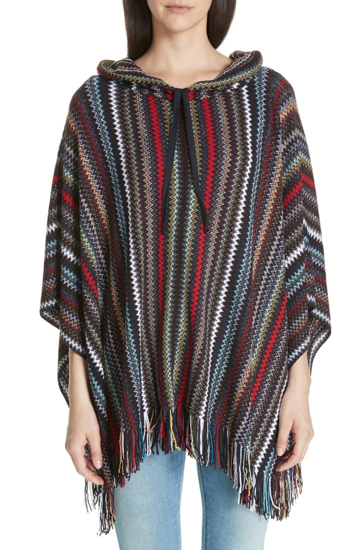 Women's Missoni Metallic Zigzag Hooded Poncho