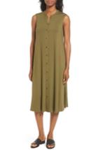 Women's Eileen Fisher Jersey Mandarin Collar Duster Dress, Size - Green