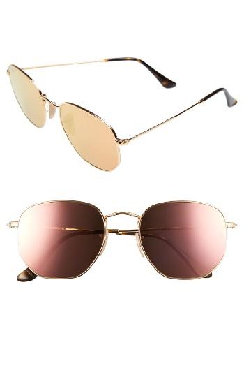 Women's Ray-ban 54mm Oval Aviator Sunglasses - Gold/ Pink