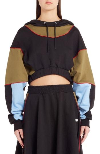 Women's Msgm Colorblock Crop Hoodie - Black