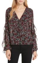 Women's Nicholas Mini Daisy Silk Flutter Blouse - Black