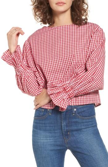 Women's Soprano Gingham Flare Cuff Top