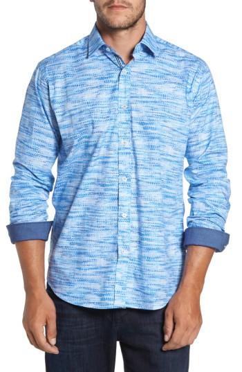 Men's Bugatchi Classic Fit Weave Print Sport Shirt, Size - Blue