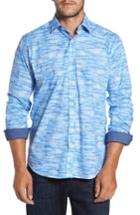 Men's Bugatchi Classic Fit Weave Print Sport Shirt, Size - Blue