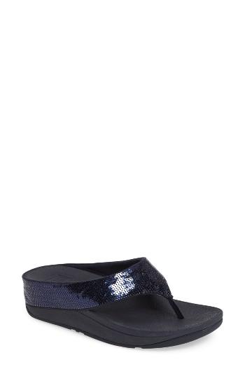 Women's Fitflop Ringer Sequined Wedge Flip Flop M - Blue
