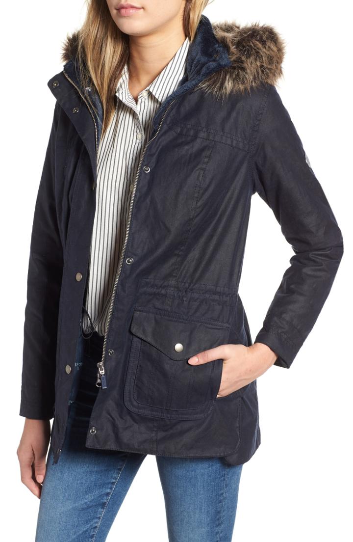Women's Barbour Southwold Jacket With Faux Fur Lining & Trim Us / 8 Uk - Blue