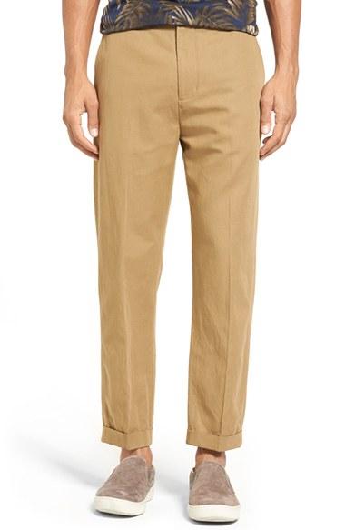 Men's Vince Relaxed Leg Cropped Cotton & Linen Pants