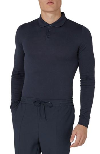 Men's Topman Muscle Fit Polo Sweater - Blue