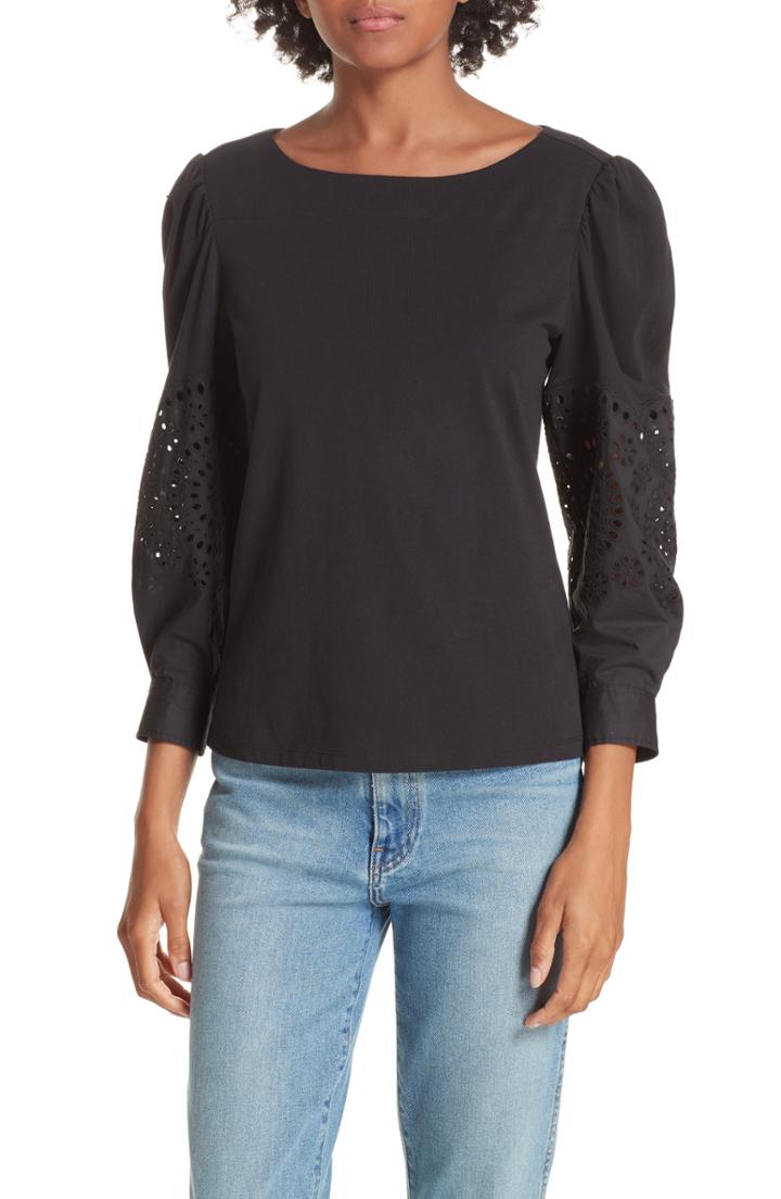 Women's La Vie Rebecca Taylor Eyelet Sleeve Cotton Top