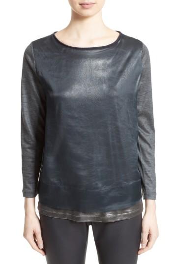 Women's Fabiana Filippi Laminated Jersey Top With Metallic Organza Overlay Us / 38 It - Grey