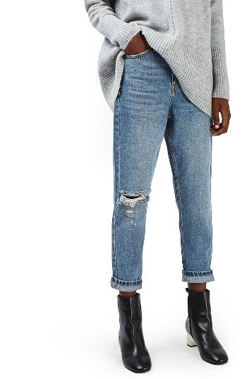 Petite Women's Topshop Ripped Mom Jeans