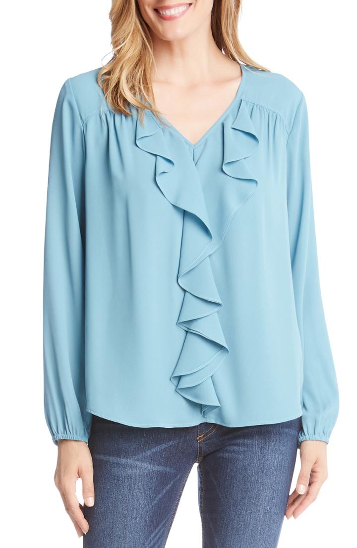 Women's Karen Kane Ruffle Front Top - Blue/green