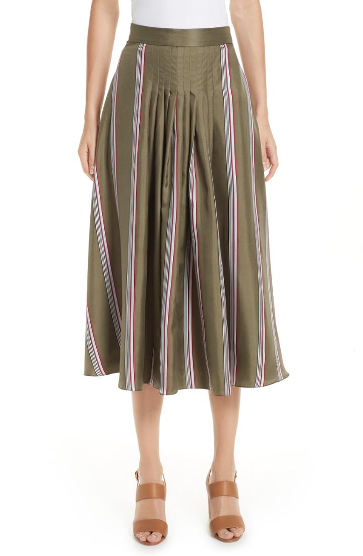 Women's Roksanda Tahki Stripe Silk Skirt Us / 12 Uk - Green