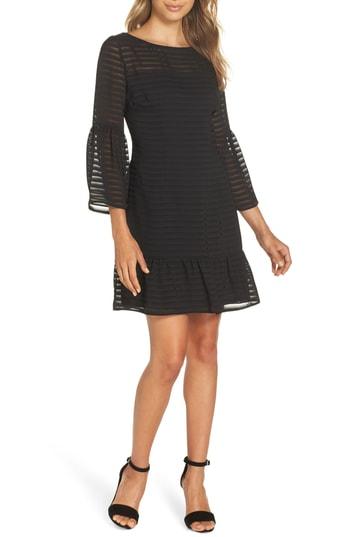 Women's Bb Dakota Night Vision Bell Sleeve Tonal Stripe Dress - Black