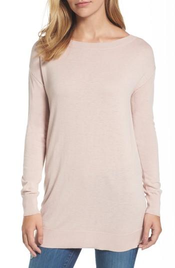 Petite Women's Halogen Boatneck Tunic Sweater, Size P - Pink