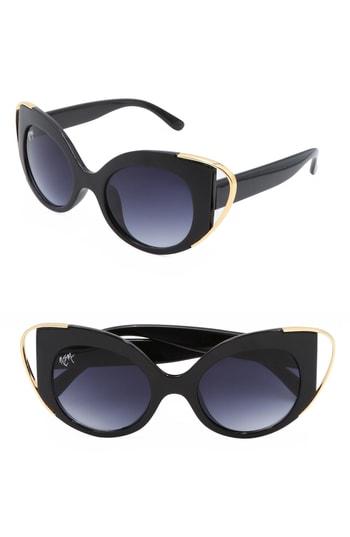 Women's Nem Audrey 50mm Cutout Cat Eye Sunglasses - Black W Dark Lens