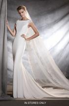 Women's Pronovias Olbia Cap Sleeve Lace Back Crepe Mermaid Gown, Size In Store Only - Ivory