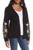 Women's Woven Heart Embroidered Cardigan - Black