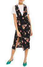 Women's Topshop Posy Pinafore Midi Dress Us (fits Like 0) - Black