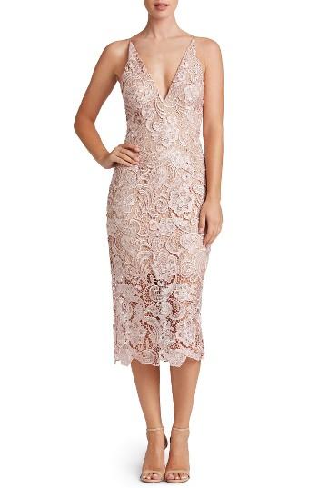 Women's Dress The Population 'marie' Lace Midi Dress - Pink