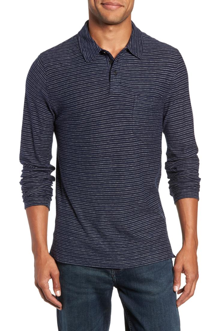 Men's Billy Reid Stripe Cotton & Cashmere Polo, Size - Blue