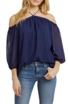 Women's 1.state Off The Shoulder Sheer Chiffon Blouse - Blue
