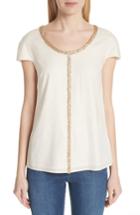 Women's St. John Collection Pin Dot Foil Print Satin Top - Beige