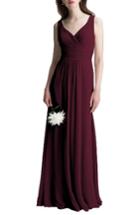 Women's #levkoff V-neck Chiffon A-line Gown - Red
