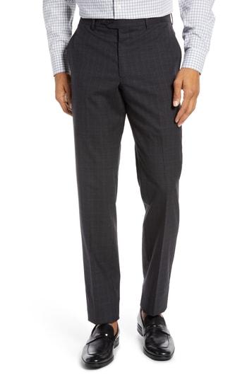 Men's Nordstrom Men's Shop Trim Fit Flat Front Stretch Wool Pants X - Black
