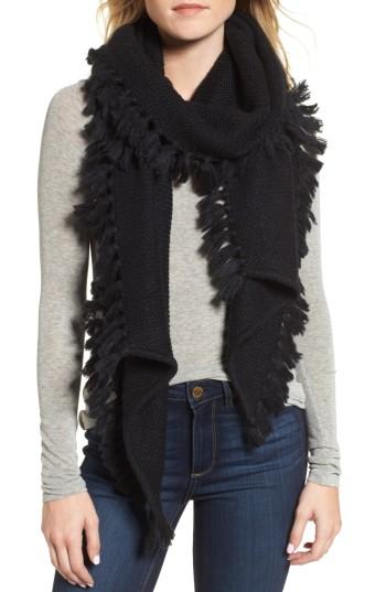 Women's Rebecca Minkoff Asymmetrical Fringed Muffler, Size - Black
