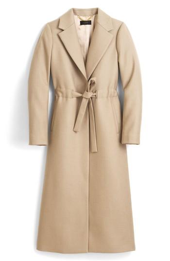 Petite Women's J.crew Tie-waist Double Serge Wool Topcoat P - Grey
