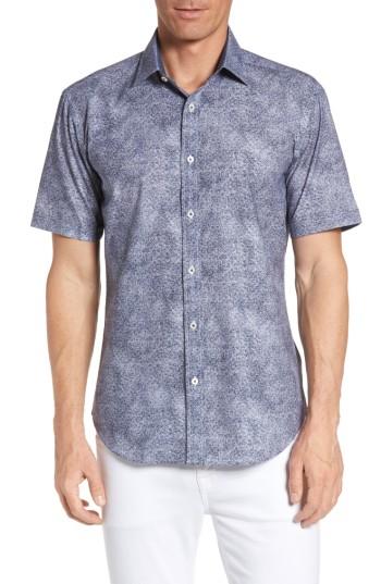 Men's Bugatchi Shaped Fit Amoeba Print Short Sleeve Sport Shirt
