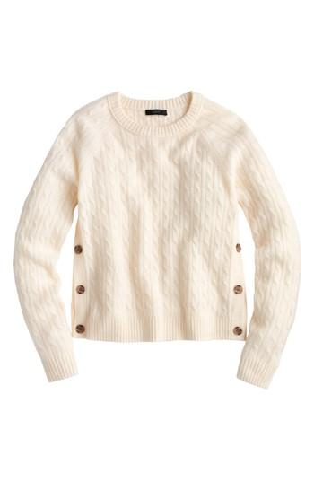 Women's J.crew Cable Knit Sweater With Buttons - Ivory
