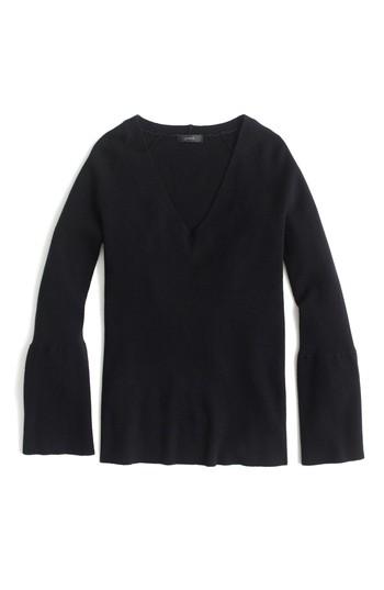 Women's J.crew Molly Bell Sleeve V-neck Top - Black