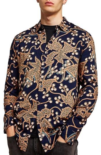 Men's Topman Multi Print Shirt - Blue