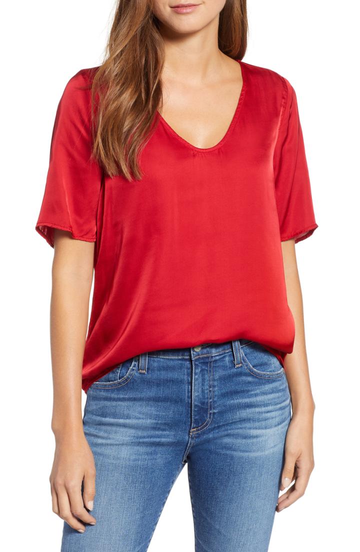 Women's Velvet By Graham & Spencer Satin Tee - Red