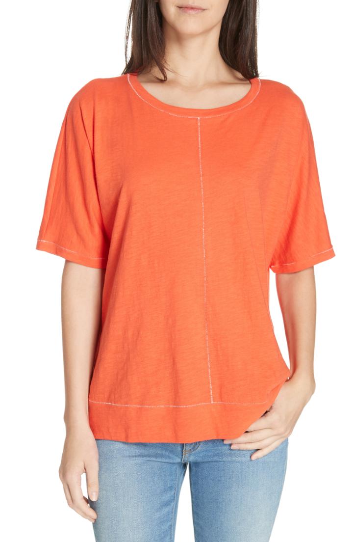 Women's Eileen Fisher Jewel Neck Organic Cotton Tee - Red