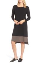 Women's Eileen Fisher Colorblock Jersey Shift Dress, Size - Black