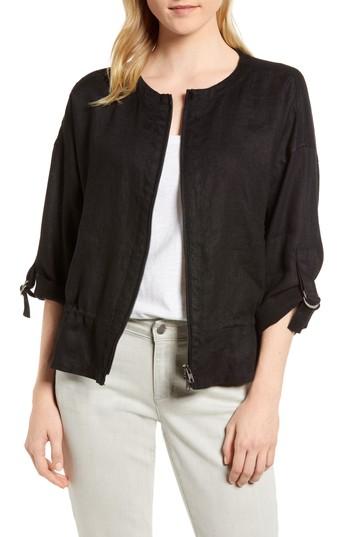 Women's Eileen Fisher Drawstring Organic Linen Jacket, Size - Black