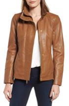 Women's Ellen Tracy Stand Collar Leather Scuba Jacket - Beige