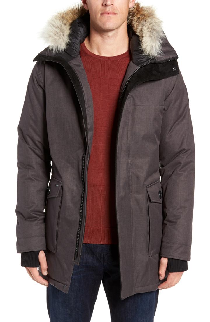 Men's Nobis Yves Windproof & Waterproof 650 Fill Power Down Parka With Genuine Coyote Fur Trim, Size - Grey