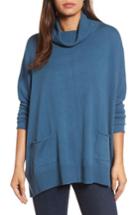 Women's Caslon Relaxed Turtleneck Sweater Poncho /small - Blue/green