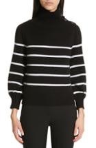 Women's Co Button Shoulder Stripe Wool & Cashmere Sweater - Black