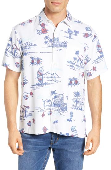 Men's Kahala Past Times Classic Fit Print Sport Shirt - White