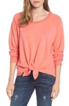 Women's Caslon Tie Front Cotton Blend Sweatshirt - Coral
