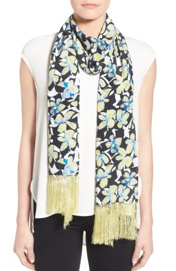 Women's Badgley Mischka Floral Print Fringe Silk Scarf